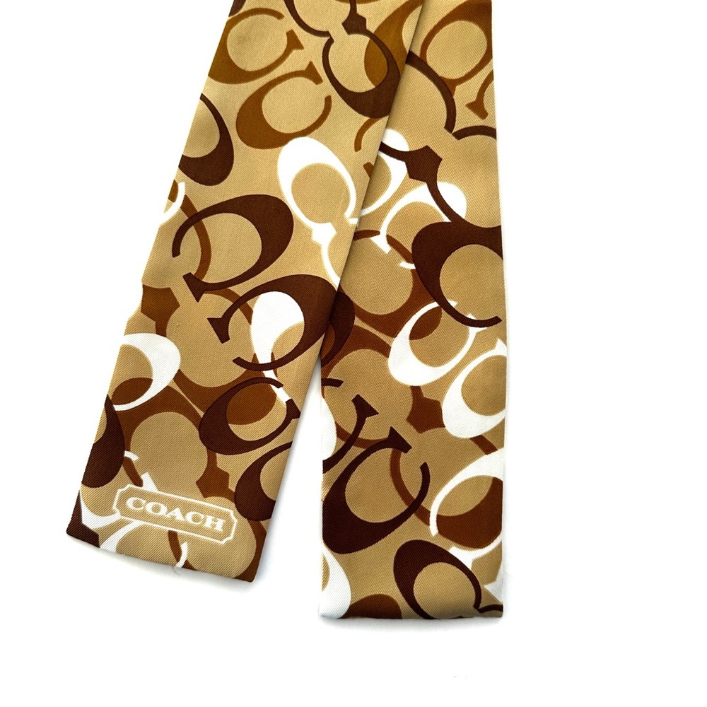 Coach Twilly Signature Purse Scarf, Tan/Brown, 💯 silk
